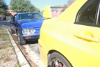 Blue Corvair and yellow Evo